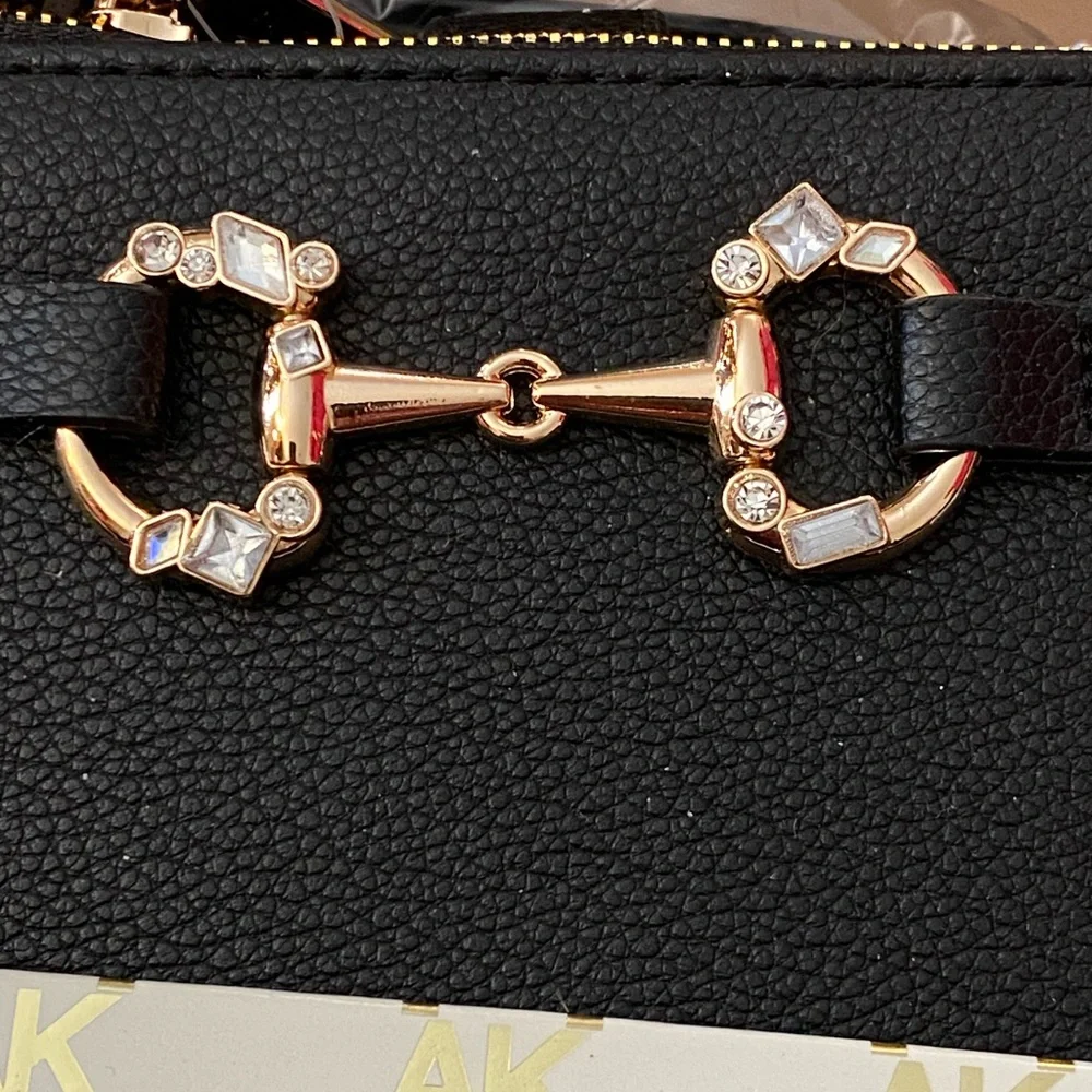 Anne Klein Black Boxed Crystal Horsebit Wristlet - Picture 2 of 5